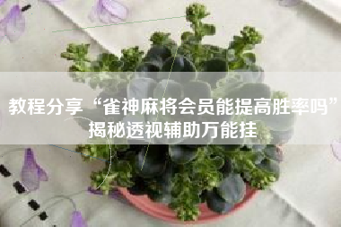 教程分享“雀神麻将会员能提高胜率吗	”揭秘透视辅助万能挂